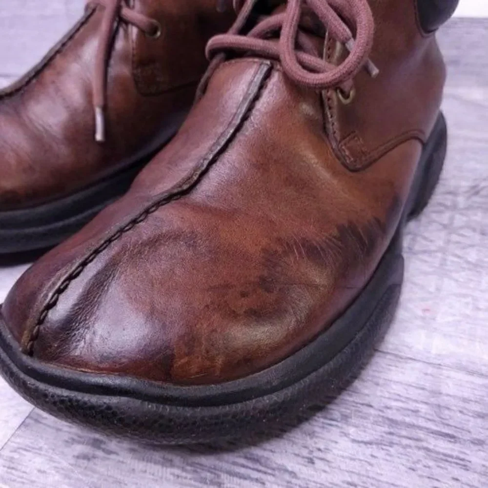 Simple Split Toe Lace Up Leather Chukka Ankle Boot Brown Men's sz 10